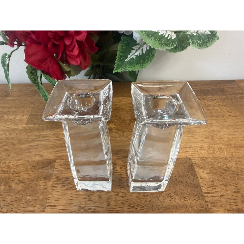 Vintage Marc Aurel Crystal Candle Holders Pair Square Modernist Minimalist - Picture 4 of 7